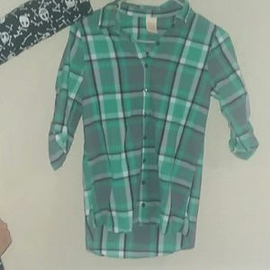 Teal roll up flannel